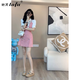 她芙（tafu）品牌女裝小香風(fēng)套裝女2026夏季新款小個(gè)子polo領(lǐng)收腰顯瘦套裝短裙 粉色 L