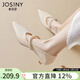 卓詩(shī)尼高跟鞋女2026春季新款珍珠優(yōu)雅配裙子尖頭水鉆瑪麗珍女鞋淺口單鞋 米白色 37