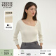 Teenie Weenie小熊女裝簡(jiǎn)約不對稱(chēng)領(lǐng)套頭毛衣坑條設計感小眾針織衫 象牙白 M 165