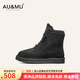 AU&MU澳洲冬季雪地靴男女士羊皮毛一體系帶保暖大碼馬丁靴加絨防滑棉鞋 黑色-男女款 【羊皮毛一體】1920 38 U7