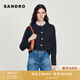 SANDRO秋冬女裝法式時(shí)尚優(yōu)雅灰色可拆卸花邊領(lǐng)S刺繡長(cháng)袖針織開(kāi)衫 23/碳灰色 S (1)