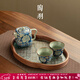陶羽仿宋汝窯元青花四方壺一壺三杯家用陶瓷泡茶壺茶杯功夫茶具整套 汝窯元青花四方壺一壺兩杯+茶盤(pán)