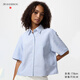 優(yōu)衣庫合作款/女裝牛津紡箱型條紋襯衫/短袖襯衣484850 65 寶藍色 M