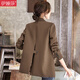 伊婭莎休閑小西裝外套女春秋時(shí)尚修身顯瘦小個(gè)子短款氣質(zhì)開(kāi)叉西服女上衣 (常規)咖色西裝 3XL 推薦130-145斤