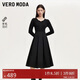VEROMODA 連衣裙2024早秋新款針織拼接百褶連衣裙赫本小黑裙324346030