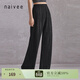 納薇（naivee）【三宅風(fēng)壓褶褲】褶皺垂墜感簡(jiǎn)約直筒褲休閑長(cháng)褲女春夏闊腿褲 玄墨黑 M 160/66A