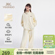 英氏（YEEHOO）女童套裝兒童外套褲子兩件套中大童裝華夫格休閑運動(dòng)春 米白 165