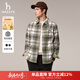 哈吉斯（HAZZYS）男裝秋冬襯衫長(cháng)袖男士外套PHIZ系列厚款保暖外搭格紋男襯衣 茶綠色OG XL （180/100A 50）