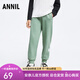 安奈兒男童裝全棉單褲2024年秋季新款休閑衛褲羅紋窄腳透氣運動(dòng)褲 豆灰綠 170