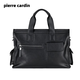 皮爾卡丹（pierre cardin）真皮男包商務(wù)公文包男士手提包大容量牛皮電腦包時(shí)尚斜挎包 黑色【有側袋】 橫款