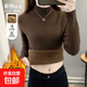 加絨加厚毛衣女秋新款半高領(lǐng)打底衫內搭一體絨保暖針織衫上衣女士 咖啡色 【加厚一體絨】 2XL 125-140斤
