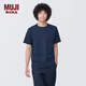 MUJI男式水洗粗棉線(xiàn)圓領(lǐng)短袖T恤 男士打底衫男款25年夏季男裝純色 深藏青色 L (175/100A)