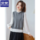 ROMON2026新款春秋寬松顯瘦設計感小眾超好看雪紡拼接長(cháng)袖針織衫上衣女 灰色 M