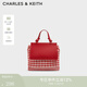 CHARLES&KEITH時(shí)尚拼色編織雙肩背包女生日禮物女神節禮物送女友CK11-60782356 Gingham Red紅色/白色 R