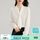 尚都比拉通勤飄帶領(lǐng)白色襯衫女秋季上衣珍珠扣設計氣質(zhì)休閑時(shí)尚洋氣襯衣