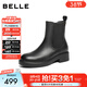 百麗（Belle）復古切爾西靴女冬季新款商場(chǎng)同款真皮粗跟休閑短靴E8M1DDZ5 黑色-單里 36