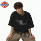 NEW OR MODE美式復古麂皮絨短袖t恤男夏季潮高街痞帥上衣寬松青少年半袖T恤衫 黑色【高品質(zhì)】 XL 【建議125-145斤】
