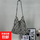 韓版ins風(fēng)燈芯絨碎花大容量單肩包 黑白格子/ 均碼