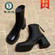 啄木鳥(niǎo)真軟皮馬丁靴女2026年新款春季靴子厚底高跟短靴英倫風(fēng)瘦瘦靴 黑色 37 (235mm)
