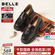百麗（Belle）復古抓皺一腳蹬牛皮樂(lè )福鞋女2026春新商場(chǎng)款小皮鞋F2A1DAA6 黑色 35 (225mm)