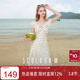 三彩2025夏季新款提花連衣裙波點(diǎn)印花荷葉邊收腰長(cháng)裙法式M