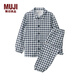 MUJI 大童 無(wú)側縫雙層紗織 睡衣 家居服套裝 兒童童裝 純棉全棉 藏青色格紋 120