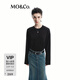 MO&Co.T恤含漢麻棉燙銀標語(yǔ)噴色洗水寬松落肩長(cháng)袖搖滾風(fēng)摩安珂 黑色 M 165