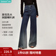 茵曼（INMAN）漸變純棉闊腿牛仔褲2026春季女裝新款休閑百搭高腰寬松長(cháng)褲 深牛仔藍 26