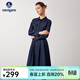 Navigare意大利小帆船女士修身連衣裙春季通勤百搭仿牛仔長(cháng)裙氣質(zhì)休閑裙子 海軍藍 L 碼