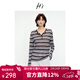 H's女士上衣套頭針織衫女裝夏季衣服新款高級感潮流長(cháng)袖撞色復古毛衫 咖底條紋 M