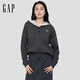 GAP女裝春款logo紐扣半開(kāi)襟寬松連帽針織衫上衣793653 深灰色 M (165/88A)亞洲尺碼