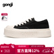 共跡gongji【孫穎莎同款】厚底增高帆布鞋潮流板鞋小白鞋女鞋運動(dòng)鞋休閑鞋 黑色/偏大一碼 36