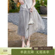 紫涵（ZIHAN）紫涵水墨風(fēng)網(wǎng)紗半身裙女秋季輕國風(fēng)牛筋高腰刺繡中長(cháng)裙子 青黛綠 L