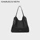 CHARLES&KEITH26春季新品簡(jiǎn)約輕便通勤大容量托特包CK2-30151539 NOIR黑色 XL