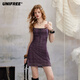 UNIFREE大碼系列26年夏新款法式復古蕾絲花邊拼接吊帶連衣裙 紫色 M