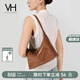 VANESSA HOGAN VH女包冉冉hobo包輕奢通勤手提包油蠟牛皮斜挎單肩包包生日禮物 雅丹棕-中號