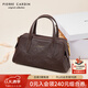 皮爾卡丹手提包女款輕奢高端真皮洋氣小眾生日禮物頭層牛皮斜跨波士頓包 咖啡色_頭層牛皮
