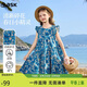 ASK JUNIOR童裝兒童裙子女童夏裝純棉透氣連衣裙青少年碎花裙公主裙 藍色