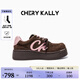 CHERY KALLY【絨意軌跡】輕奢厚底休閑板鞋女款百搭松糕鞋鞋舒適增高女鞋 巖熔咖 coffee 37