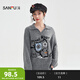 三福（SANFU）毛衣2025冬季搞怪貓咪圖案V字翻領(lǐng)寬松上衣女裝510497 深花灰 S