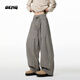 OEMG 美式復古條紋休閑褲女男春秋冬季慵懶感寬松闊腿顯瘦百搭長(cháng)褲子 灰色 【高品質(zhì)】 M [建議90-105斤]