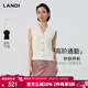 藍地（LANDI）[高階通勤]巴洛克金屬扣V領(lǐng)無(wú)袖針織開(kāi)衫女打底2025春夏新品 白云色 L