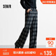 森馬（Semir）休閑褲女冬格子加絨長(cháng)褲寬松2025鹽系復古潮流闊腿褲109725127005