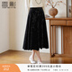 香影新中式國風(fēng)絲絨半身裙女2025冬裝新款輕奢提花暗紋黑色a字裙 黑色 L 165/68A/110-125斤