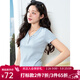 LAGOGO冰絲羅紋V領(lǐng)短袖T恤女拉谷谷2025年夏季新款?lèi)?ài)心扣彈力上衣 淺藍色 M