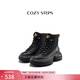 COZY STEPS可至女士秋冬厚底舒適增高休閑靴中筒圓頭防滑牛皮馬丁靴 曜石黑 38