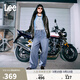 Lee25秋冬新品五袋款寬松中藍男女同款寬腿牛仔褲 中藍色  XL 