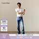 Calvin KleinJeans夏季男士休閑圓領(lǐng)ck純棉金線(xiàn)字母刺繡修身純色內搭短袖T恤 YAF-白色 S （建議110-130斤）