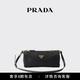 PRADA/普拉達【禮物】女士金屬徽標飾再生尼龍手拿包單肩包 黑色