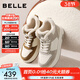 百麗（Belle）撞色高幫鞋女冬季新款商場(chǎng)同款厚底增高加絨休閑板鞋E6T1DDD5 米色/灰-厚絨 39 (245mm)